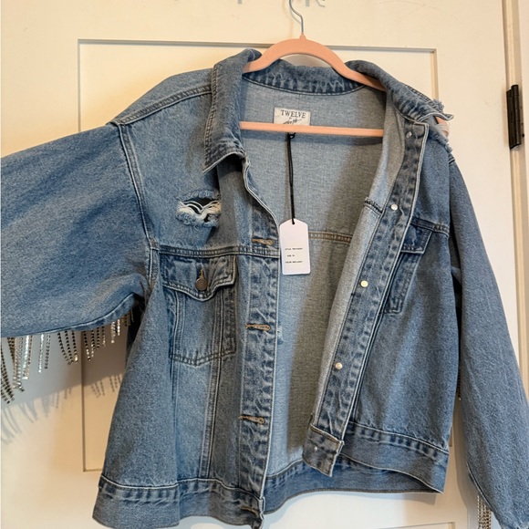 Twelve by Ontwelfth Rhinestone Fringe Denim Jacket - Picture 3 of 5